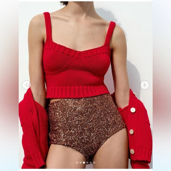 ZARA RED KNIT CROP TOP Size Extra Large XL - Picture 1 of 8